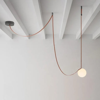 Hanglamp Leren Kabel Glazen Bol E27 Cognac Bruin Woonkamer Eetkamer Hal Postmodern Design 1 3 5 7 Bollen