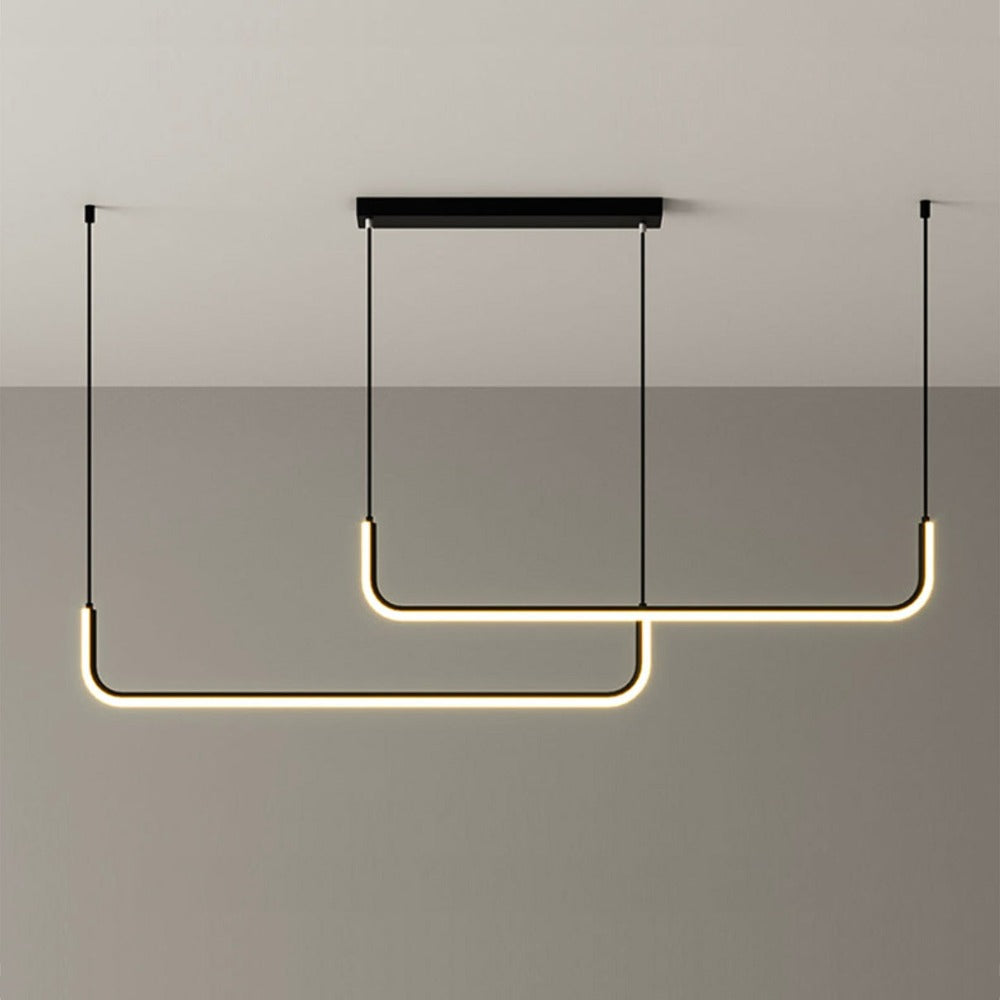 Hanglamp LED Aluminium Zwart Modern Eetkamer Woonkamer Dimbaar Lineaire Pendellamp Minimalistische Plafondlamp Tafel