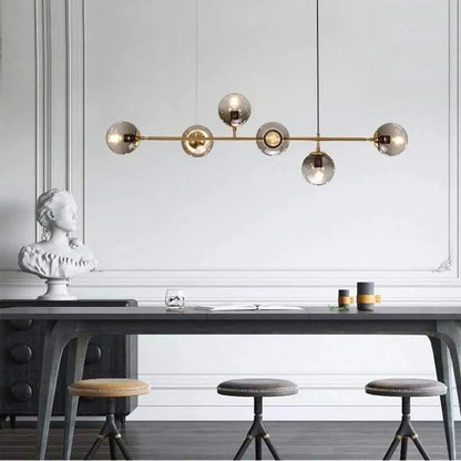 Hanglamp Glas Vintage 6-Lichts Aluminium Zwart Goud 120cm Verstelbaar Eetkamer Woonkamer
