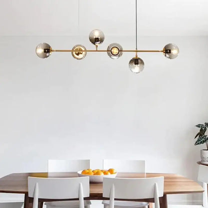 Hanglamp Glas Vintage 6-Lichts Aluminium Zwart Goud 120cm Verstelbaar Eetkamer Woonkamer
