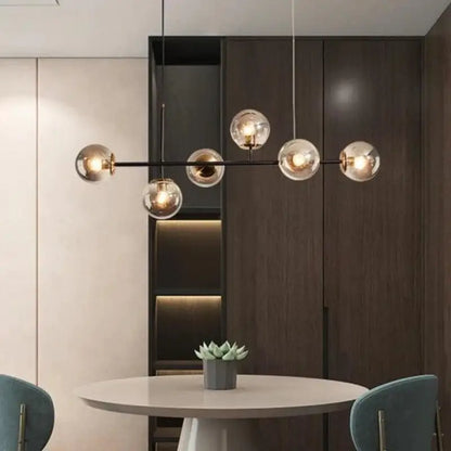Hanglamp Glas Vintage 6-Lichts Aluminium Zwart Goud 120cm Verstelbaar Eetkamer Woonkamer