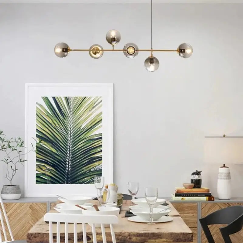 Hanglamp Glas Vintage 6-Lichts Aluminium Zwart Goud 120cm Verstelbaar Eetkamer Woonkamer