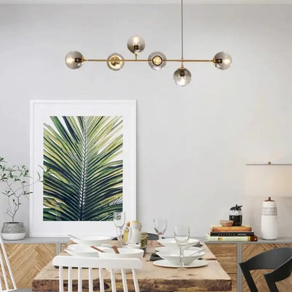 Hanglamp Glas Vintage 6-Lichts Aluminium Zwart Goud 120cm Verstelbaar Eetkamer Woonkamer