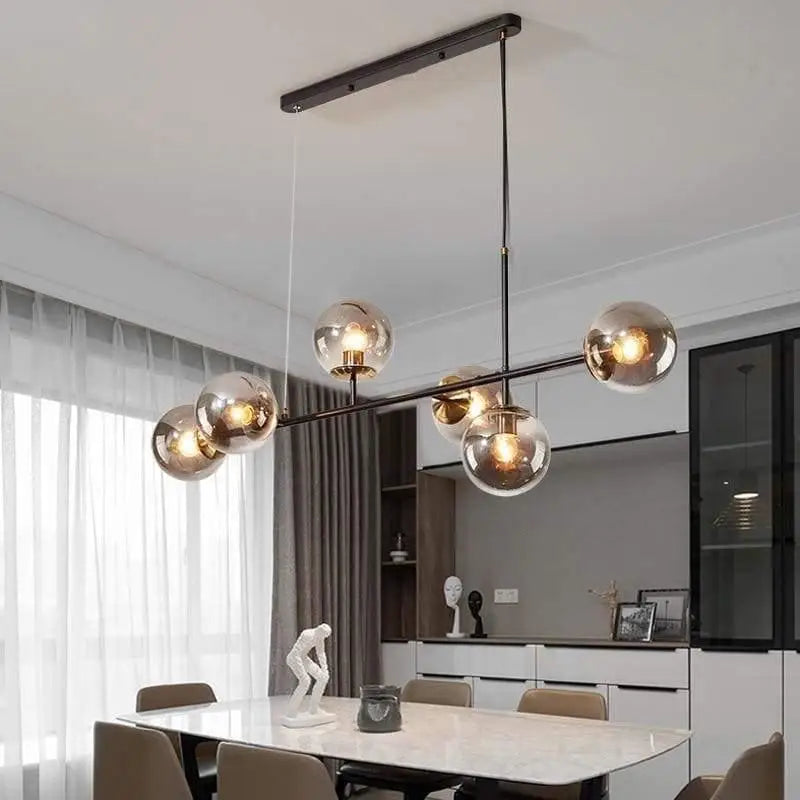 Hanglamp Glas Vintage 6-Lichts Aluminium Zwart Goud 120cm Verstelbaar Eetkamer Woonkamer
