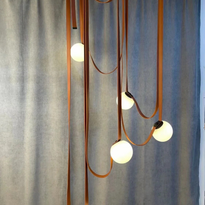 Hanglamp Leren Kabel Glazen Bol E27 Cognac Bruin Woonkamer Eetkamer Hal Postmodern Design 1 3 5 7 Bollen