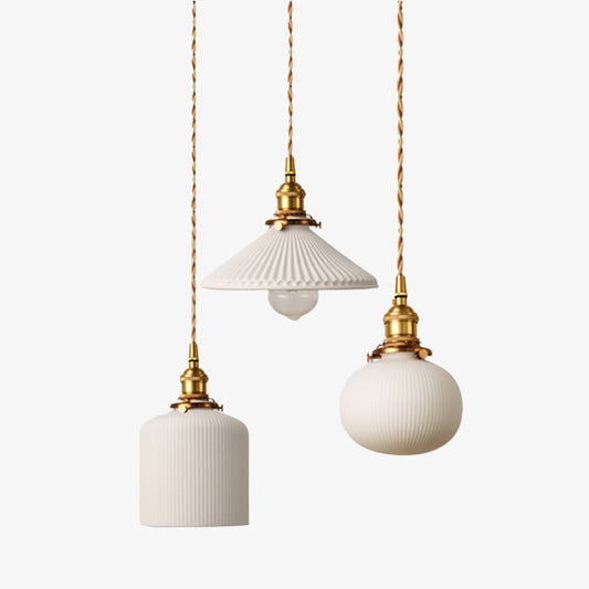 Retro Hanglamp met Witte Keramische Kap – Moderne LED Verlichting voor Woonkamer en Slaapkamer