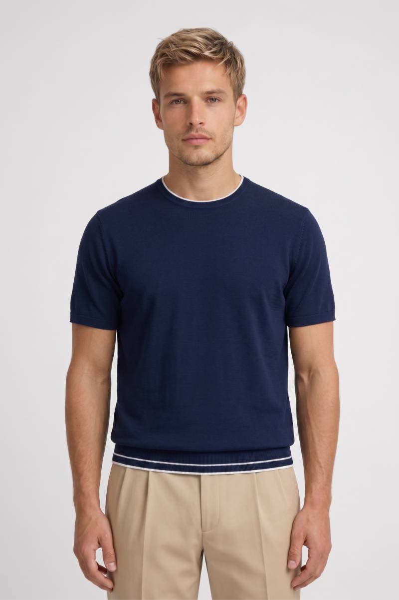 T-shirt Heren - Geribbelde Zoom met Ronde Hals | Klassiek — Navy