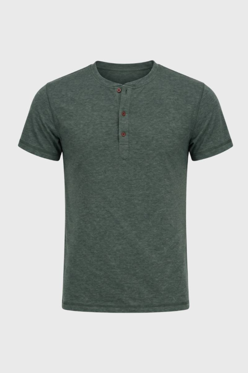 T-Shirt Heren - Henley met Knoopsluiting | Casual Stijl — Olijfgroen