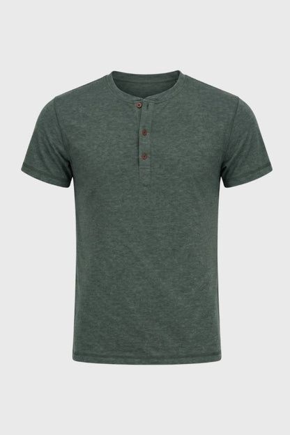 T-Shirt Heren - Henley met Knoopsluiting | Casual Stijl — Olijfgroen