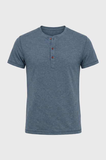 T-Shirt Heren - Henley met Knoopsluiting | Casual Stijl — Grijsblauw