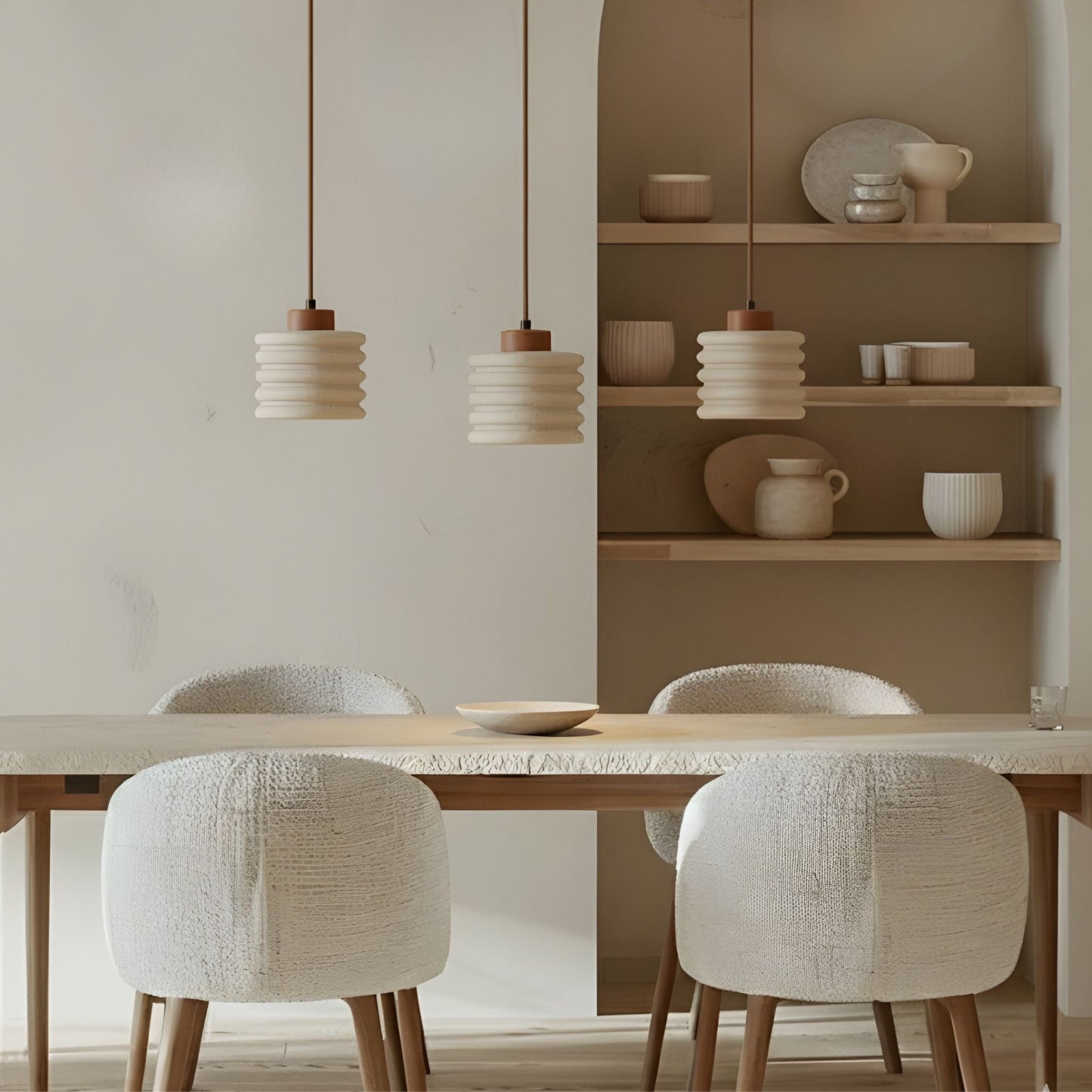 Hanglamp Travertin Hout Beige Geribbeld 13cm E27