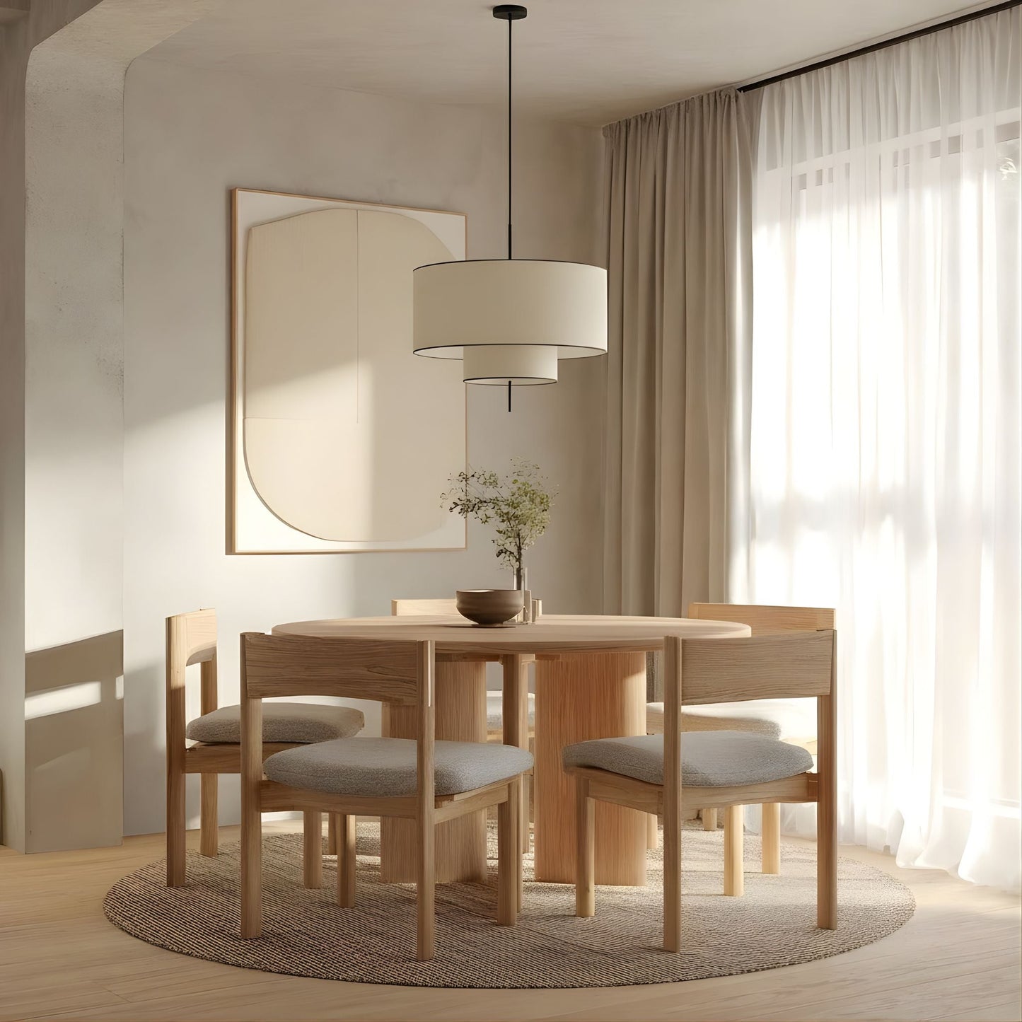 Hanglamp Cilinder Textiel Beige Dubbele Kap Modern Design