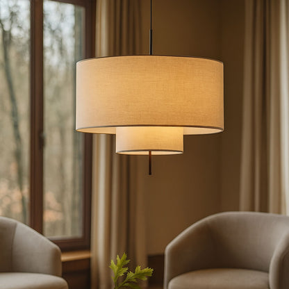 Hanglamp Cilinder Textiel Beige Dubbele Kap Modern Design