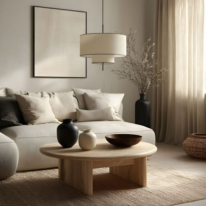 Hanglamp Cilinder Textiel Beige Dubbele Kap Modern Design