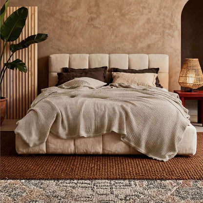 Lichtgewicht Katoenen Wafelplaid Tweepersoonsbed Zacht Ademend Deken Scandinavisch Design 90x90 cm Woonkamer
