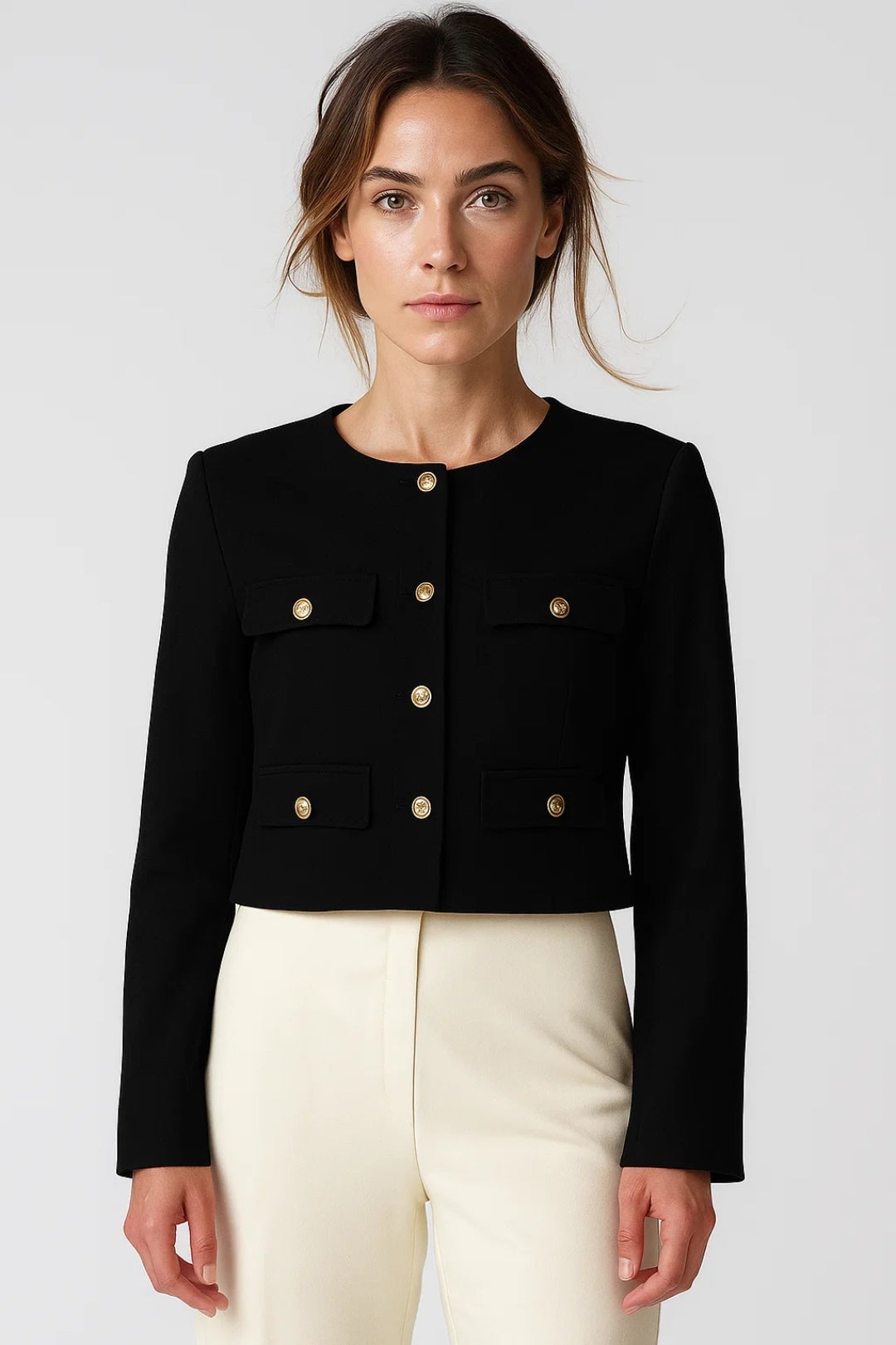 Dames Blazer Kort Model met Gouden Knopen Elegant