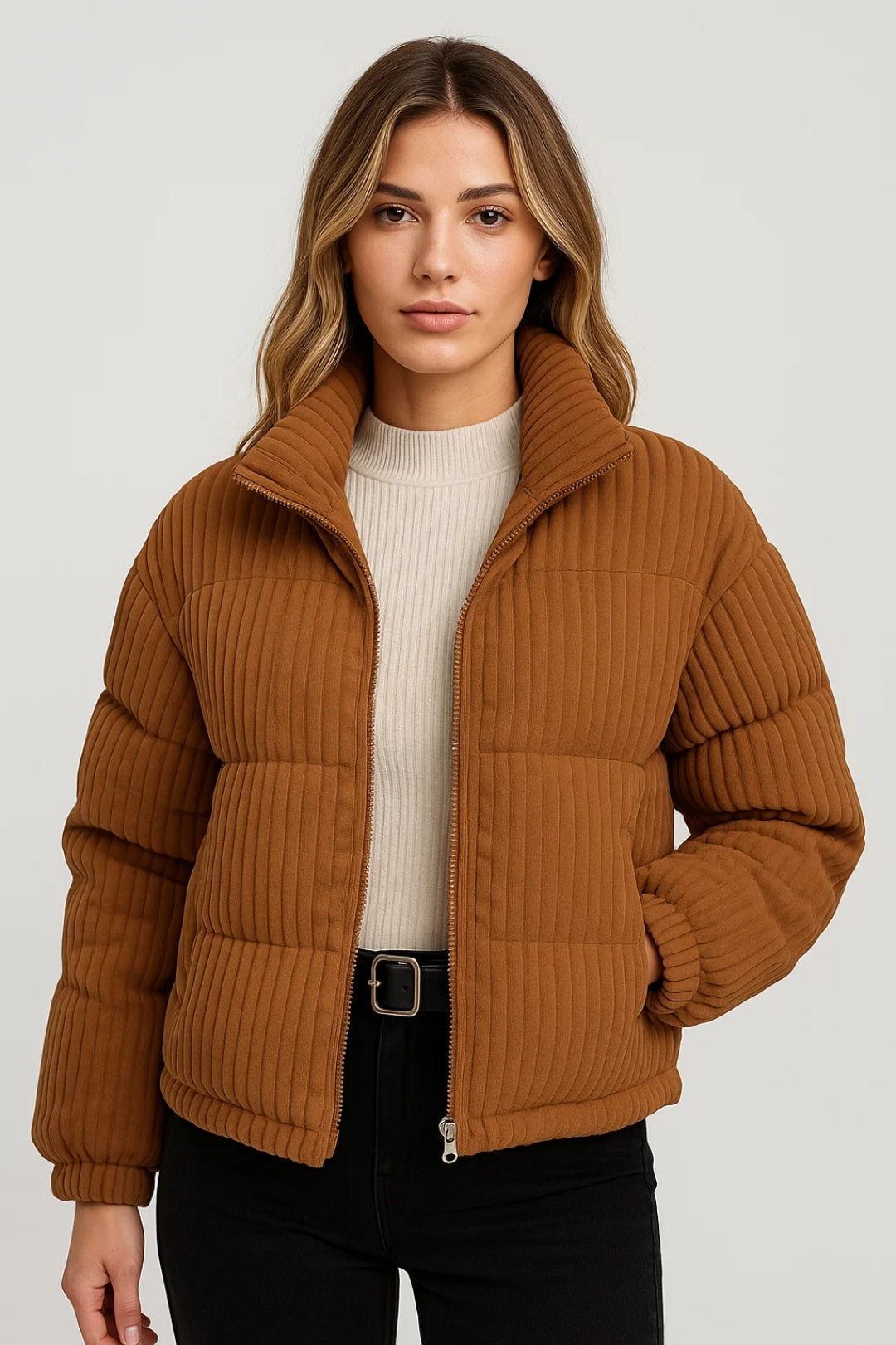Korte Pufferjas Dames Warm en Trendy Ribstructuur - StudioMarella