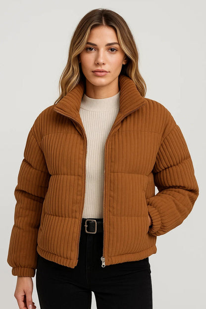 Korte Pufferjas Dames Warm en Trendy Ribstructuur - StudioMarella