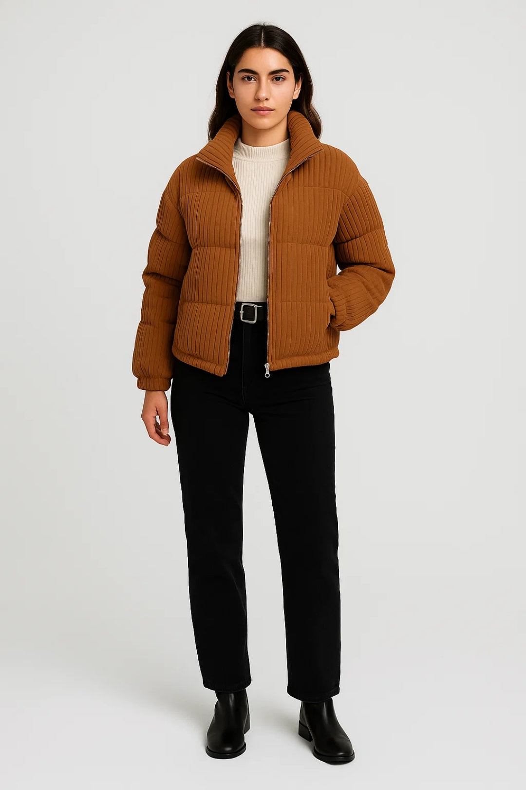 Korte Pufferjas Dames Warm en Trendy Ribstructuur
