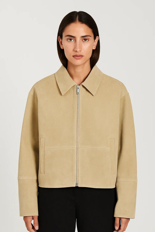 Korte Damesjas Met Rits en Puntkraag Casual Stijl - StudioMarella