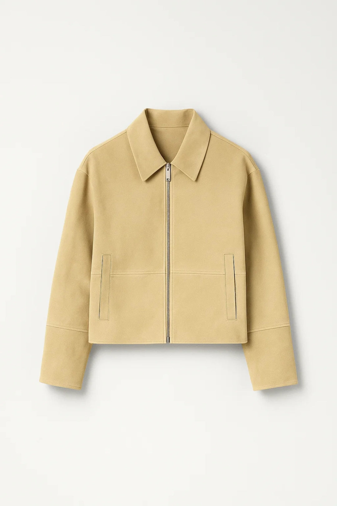 Korte Damesjas Met Rits en Puntkraag Casual Stijl