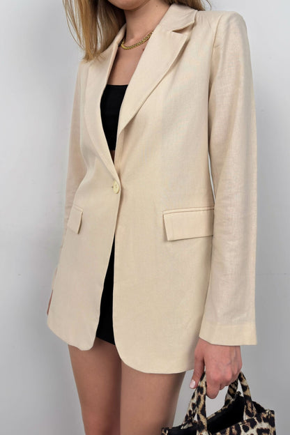 Vrouwen Blazer Linnen Stijlvol Modern Pastelkleur
