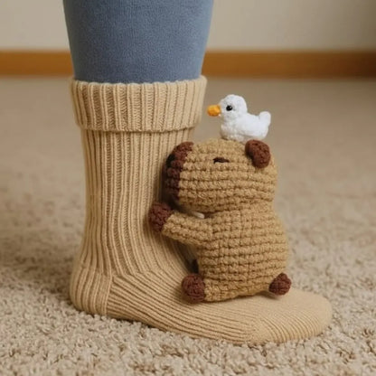 Pluche Verwarmde Sokken met Diermotief voor Koude Voeten Winter Cadeau