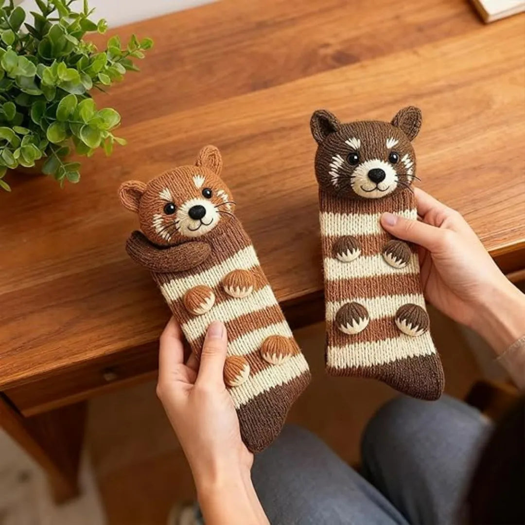 Pluche Verwarmde Sokken met Diermotief voor Koude Voeten Winter Cadeau