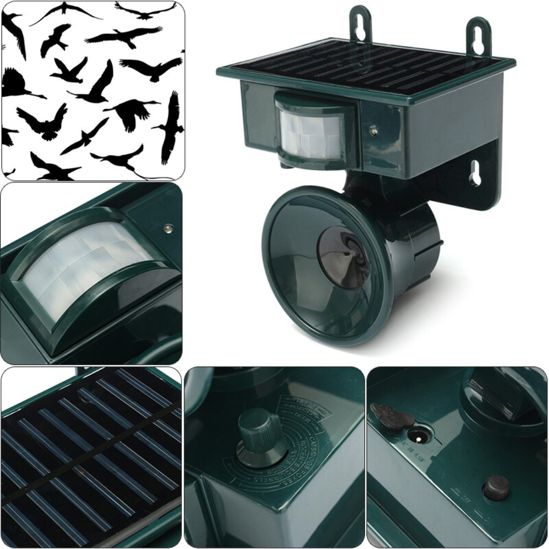 Vogelafweer Zonne-energie PIR Bewegingssensor Waterdicht Geluidsafschrikking Tuin Balkon Terras