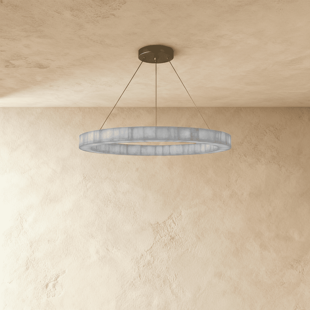Teva Calciet Hanglamp Met Handgemaakte Steenringen En Zachte Sfeerverlichting