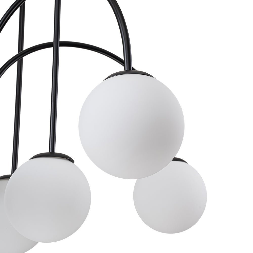 Kroonluchter Swirl 10-Lichts Opaal Glas Zwart Messing 98cm Eetkamer Woonkamer Dimbaar