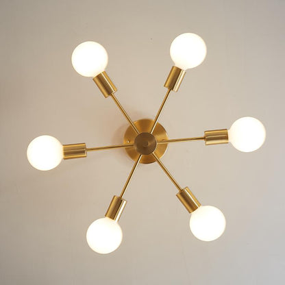 Moderne sputnik kroonluchter met 6 armen in messing – minimalistische design hanglamp zonder glazen kap