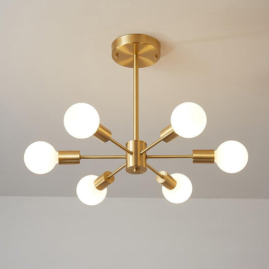Moderne sputnik kroonluchter met 6 armen in messing – minimalistische design hanglamp zonder glazen kap