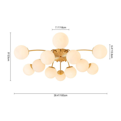 Plafondlamp Sputnik 12-Lichts Opaal Glas Messing 100cm Woonkamer Eetkamer Dimbaar