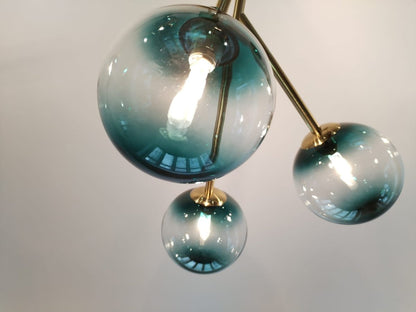 Kroonluchter Sputnik 15-Lichts Blauw Glas Goud Zwart 112cm Eetkamer Woonkamer Dimbaar