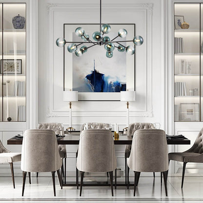 Kroonluchter Sputnik 15-Lichts Blauw Glas Goud Zwart 112cm Eetkamer Woonkamer Dimbaar
