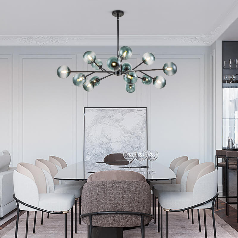 Kroonluchter Sputnik 15-Lichts Blauw Glas Goud Zwart 112cm Eetkamer Woonkamer Dimbaar