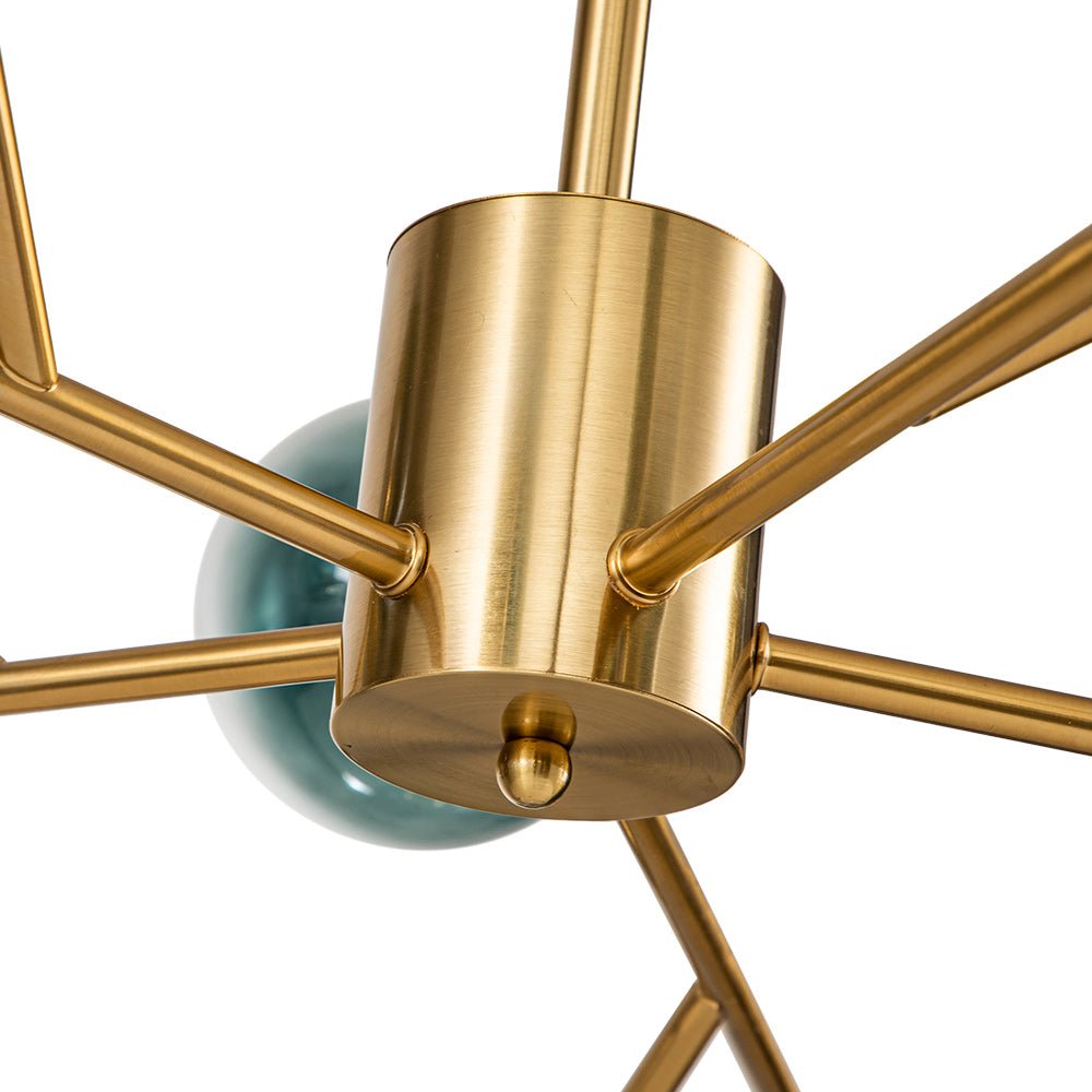 Kroonluchter Sputnik 15-Lichts Blauw Glas Goud Zwart 112cm Eetkamer Woonkamer Dimbaar