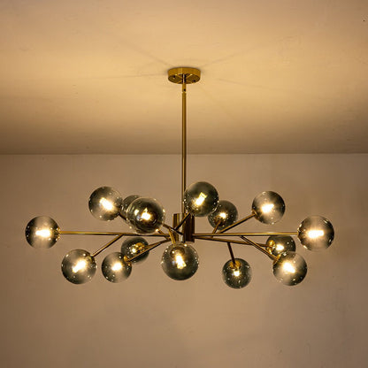 Kroonluchter Sputnik 15-Lichts Blauw Glas Goud Zwart 112cm Eetkamer Woonkamer Dimbaar