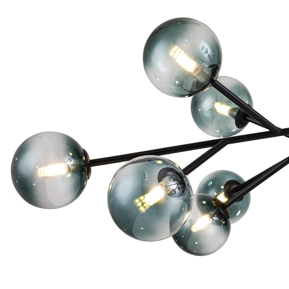 Kroonluchter Sputnik 15-Lichts Blauw Glas Goud Zwart 112cm Eetkamer Woonkamer Dimbaar