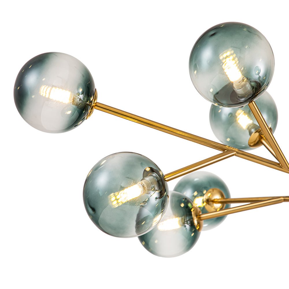 Kroonluchter Sputnik 15-Lichts Blauw Glas Goud Zwart 112cm Eetkamer Woonkamer Dimbaar