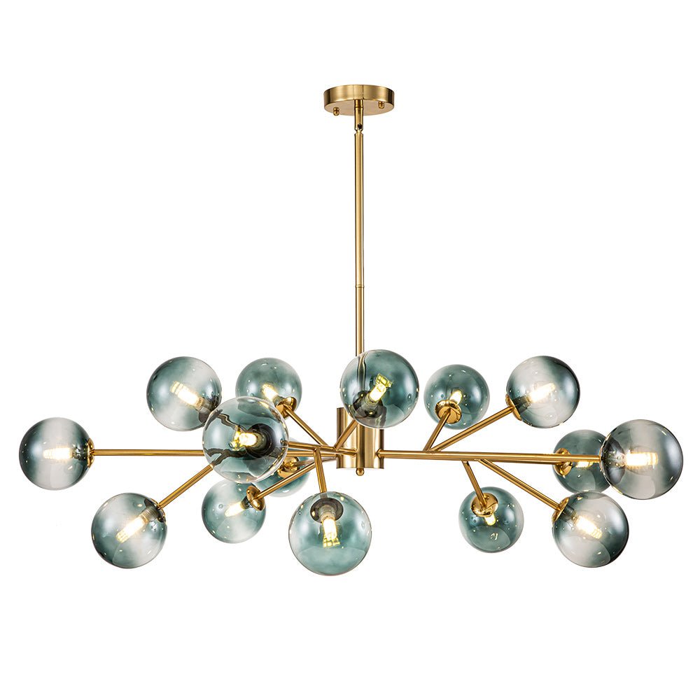 Kroonluchter Sputnik 15-Lichts Blauw Glas Goud Zwart 112cm Eetkamer Woonkamer Dimbaar