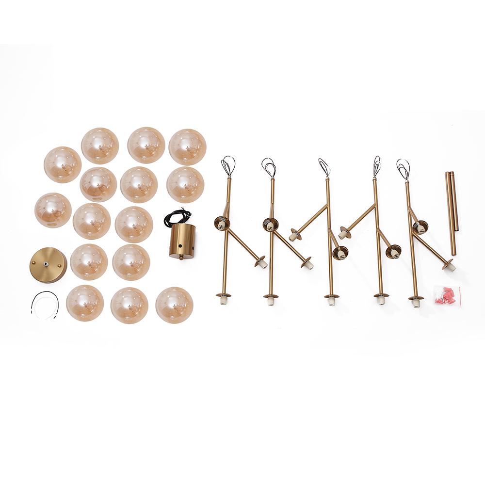 Moderne lineaire sputnik kroonluchter met 15 glazen bollen in zwart of messing – design hanglamp 112 cm