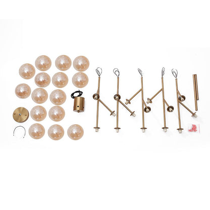Moderne lineaire sputnik kroonluchter met 15 glazen bollen in zwart of messing – design hanglamp 112 cm