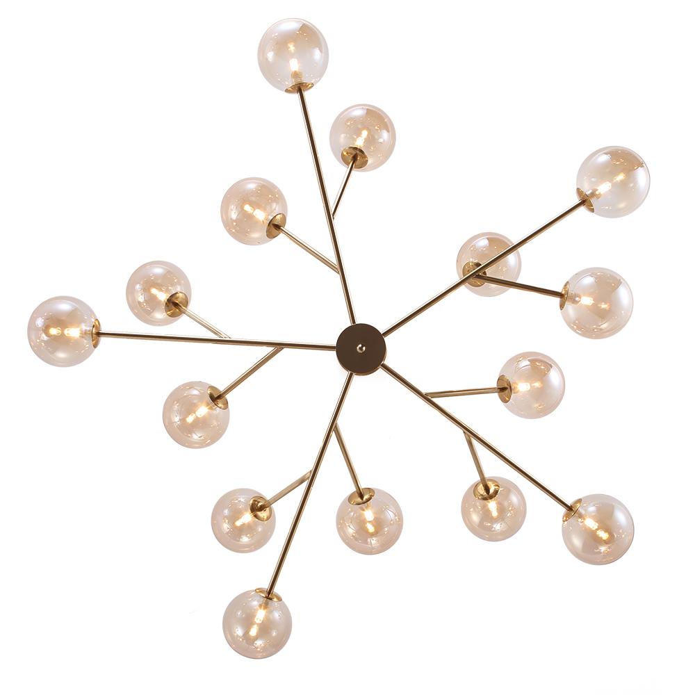 Moderne lineaire sputnik kroonluchter met 15 glazen bollen in zwart of messing – design hanglamp 112 cm