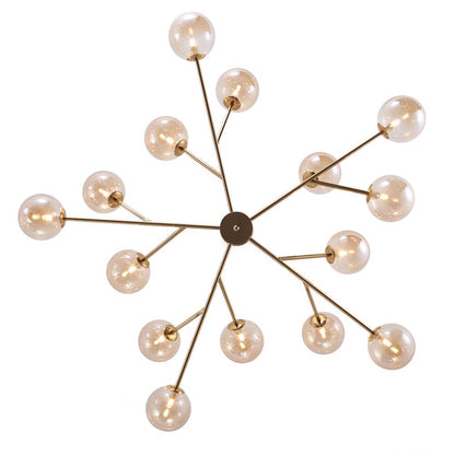 Moderne lineaire sputnik kroonluchter met 15 glazen bollen in zwart of messing – design hanglamp 112 cm