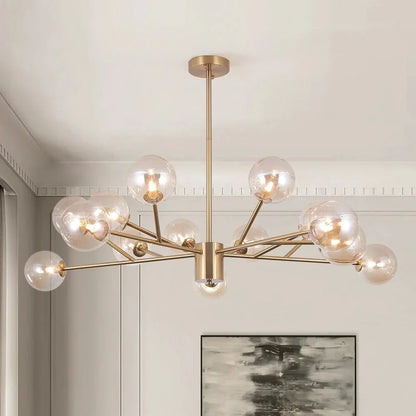 Moderne lineaire sputnik kroonluchter met 15 glazen bollen in zwart of messing – design hanglamp 112 cm