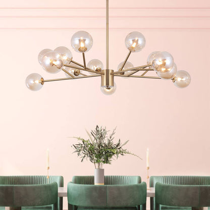 Moderne lineaire sputnik kroonluchter met 15 glazen bollen in zwart of messing – design hanglamp 112 cm