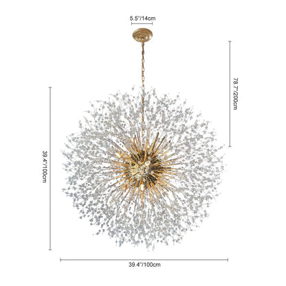 Grote sputnik kroonluchter met vuurwerk design en kristal effect in messing of chroom – luxe hanglamp 100 cm