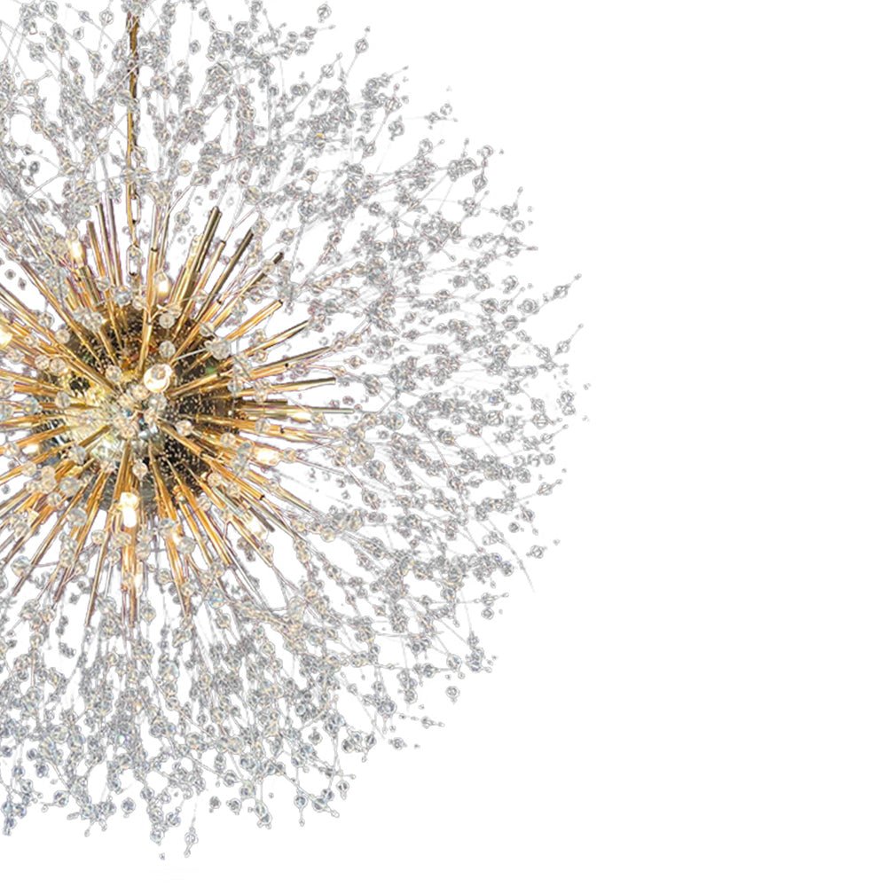 Grote sputnik kroonluchter met vuurwerk design en kristal effect in messing of chroom – luxe hanglamp 100 cm